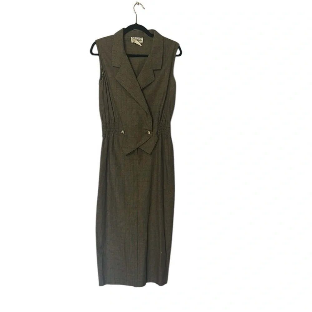 Vintage Sherry Kent Houndstooth Vest Dress 11/12 Brown Tan Sleeveless USA - Picture 2 of 6